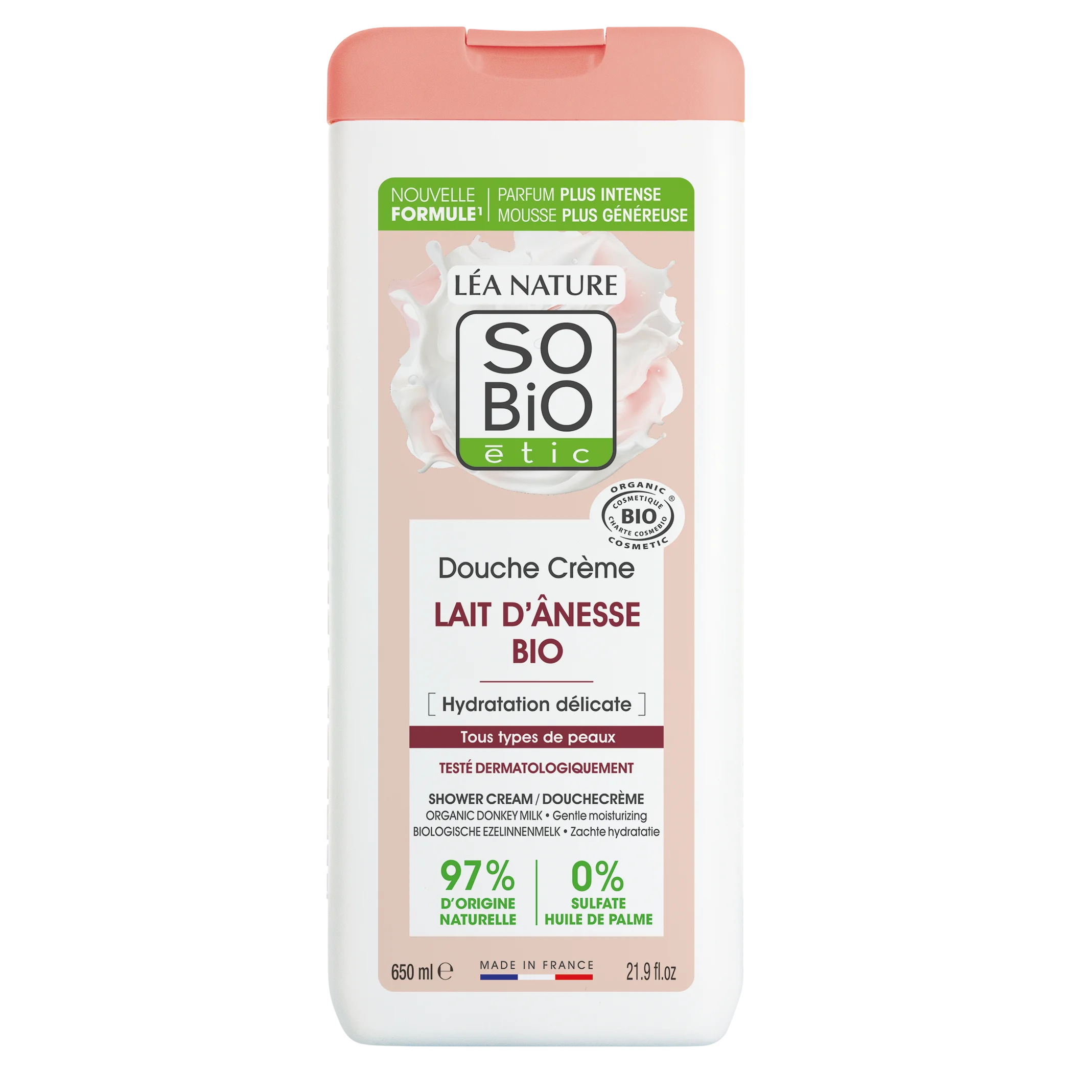 SO’BiO étic Zacht hydraterende douchecrème met biologische ezelinnenmelk (650 ml) - alle huidtypes