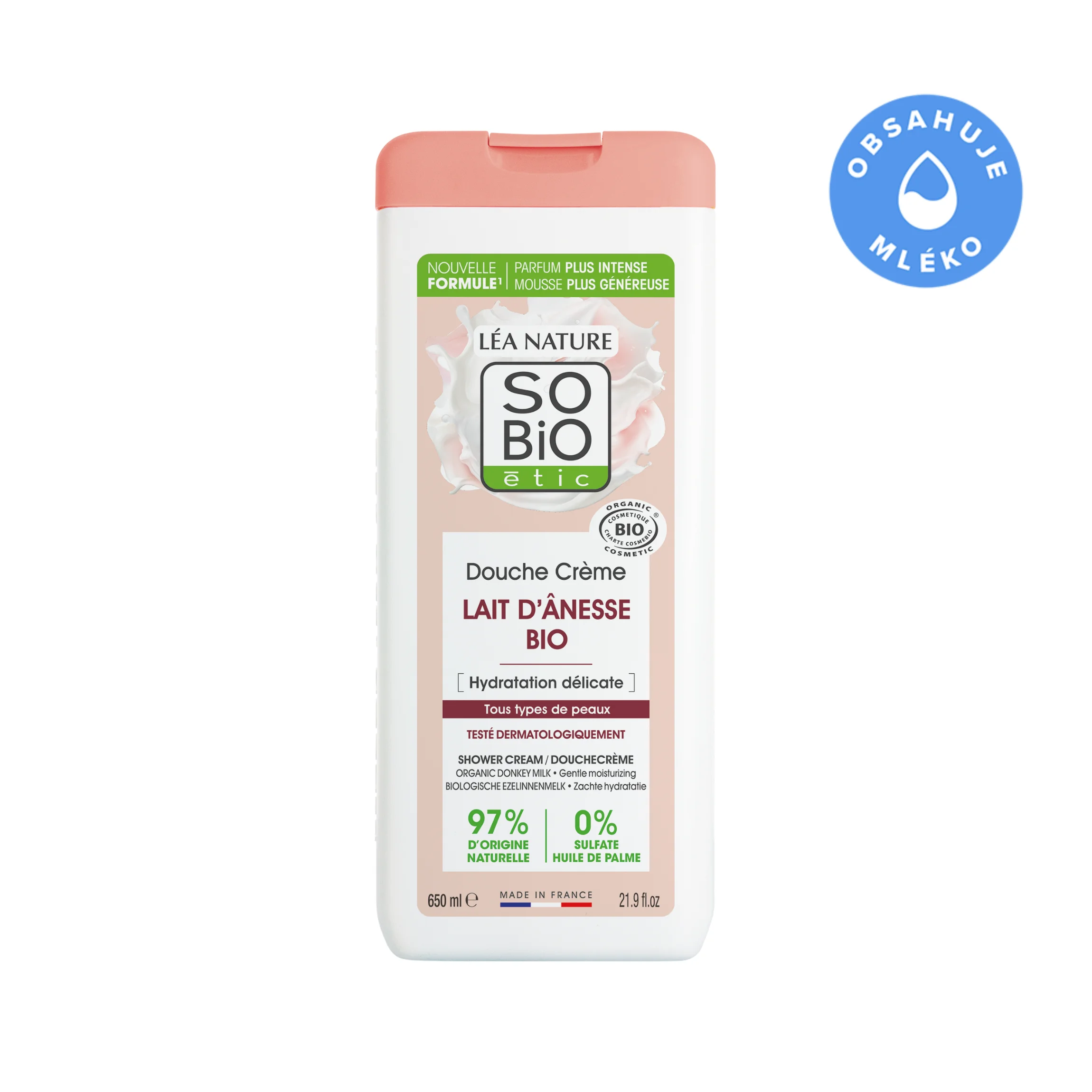 SO’BiO étic Zacht hydraterende douchecrème met biologische ezelinnenmelk (650 ml) - alle huidtypes