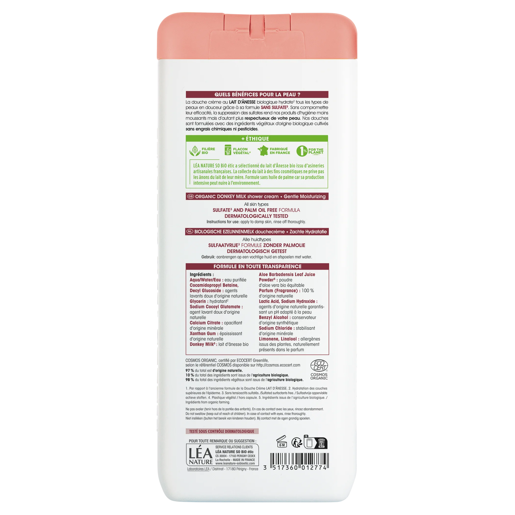 SO’BiO étic Zacht hydraterende douchecrème met biologische ezelinnenmelk (650 ml) - alle huidtypes