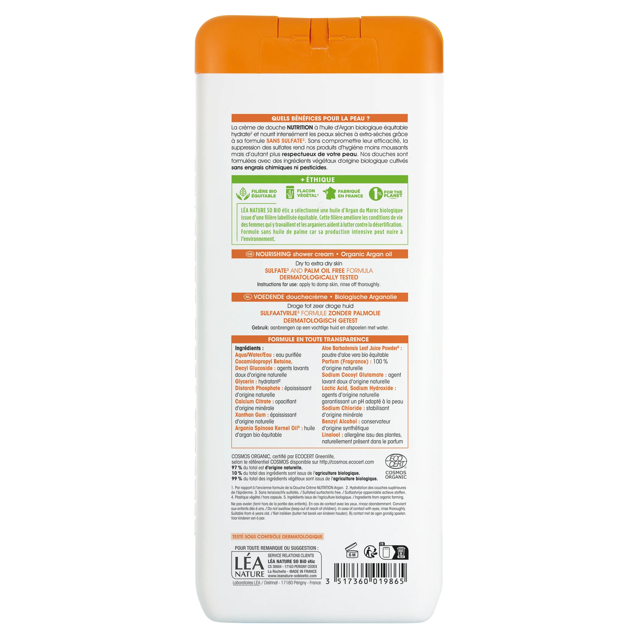 SO’BiO étic Douchecrème NUTRITION met biologische arganolie (650 ml) - ideaal voor de droge huid