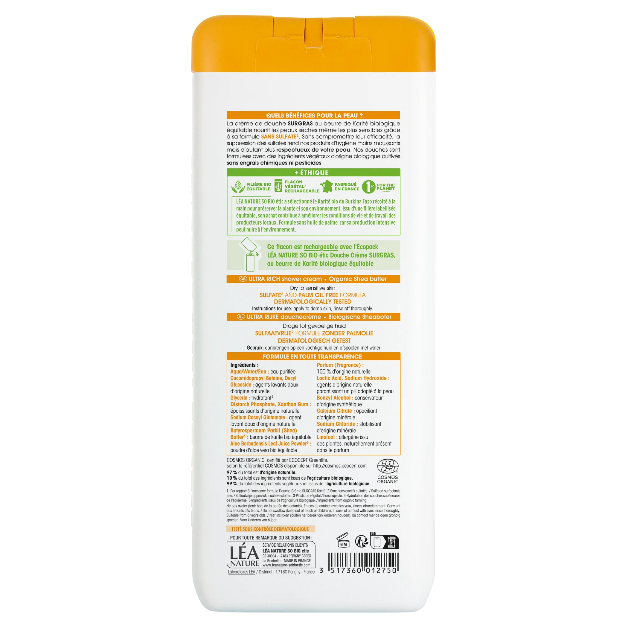SO’BiO étic SURGRAS douchecrème met BIO-sheaboter (650 ml) - ideaal voor de droge en gevoelige huid