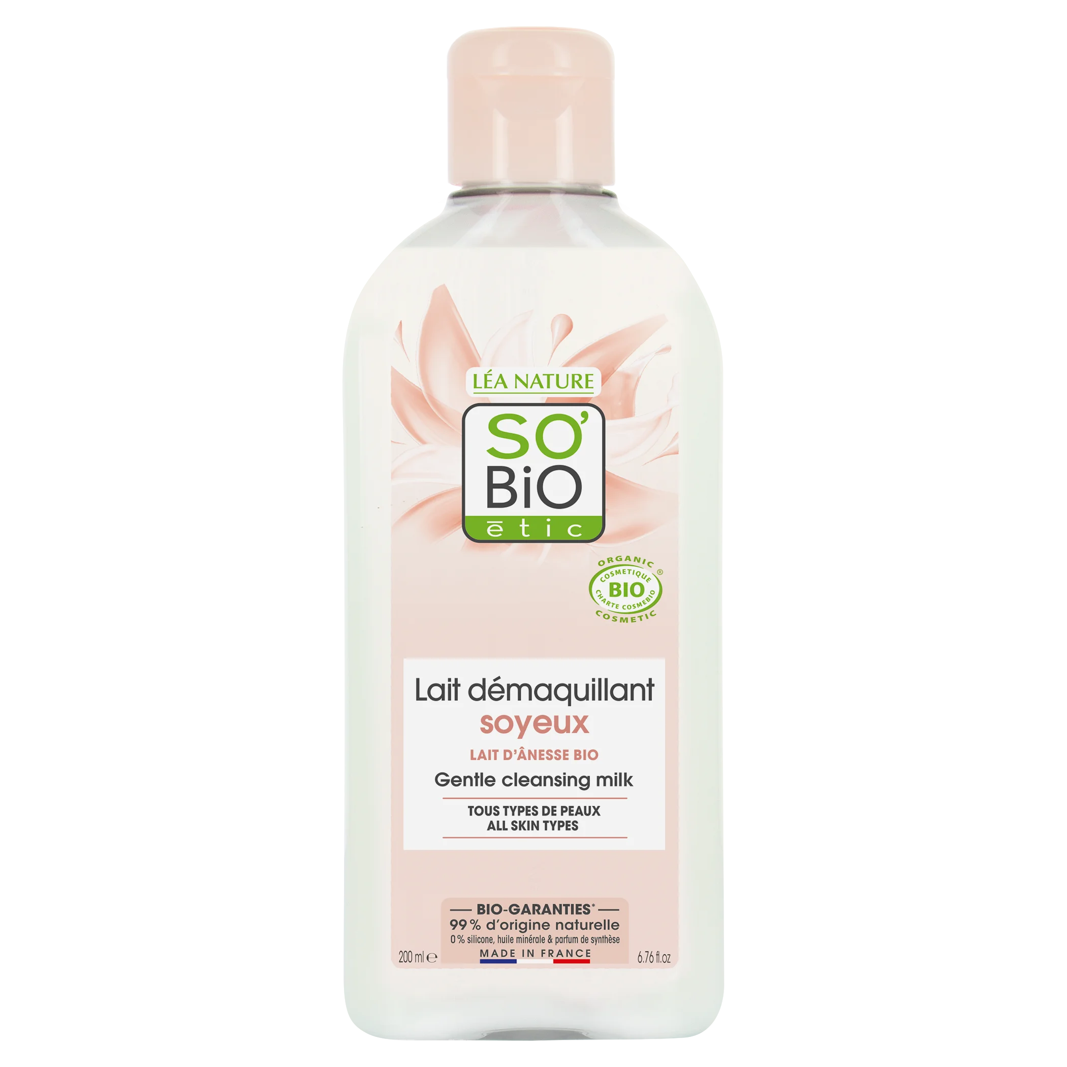 SO’BiO étic Reinigingsmelk met biologische ezelinnenmelk (200 ml) - verwijdert zacht make-up en onzuiverheden