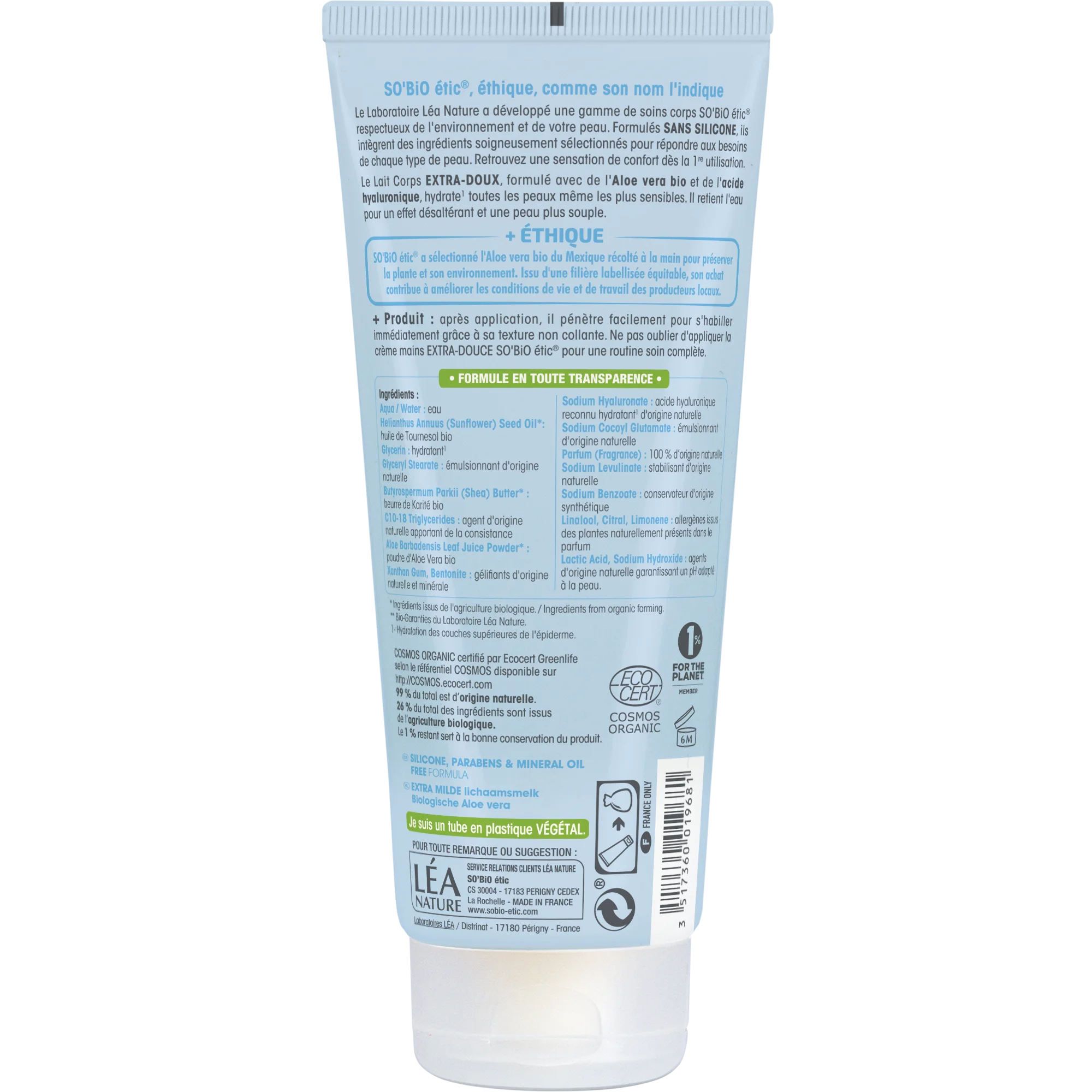 SO’BiO étic Extra hydraterende bodylotion met BIO aloë vera en hyaluron (200 ml) - met hyaluronzuur