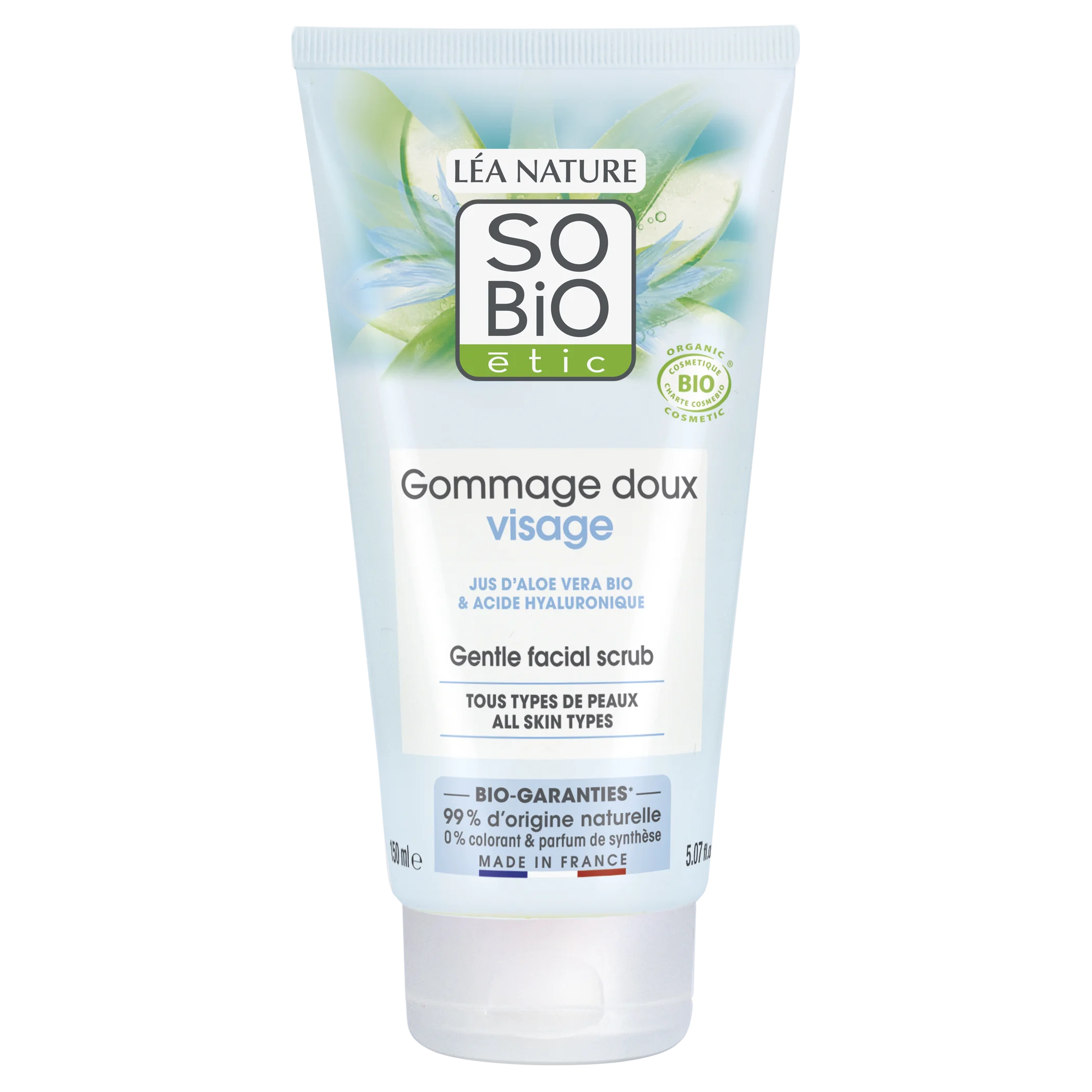 SO’BiO étic Milde hydraterende BIO-peeling met Aloë vera voor regelmatig gebruik (150 ml) - met hyaluronzuur
