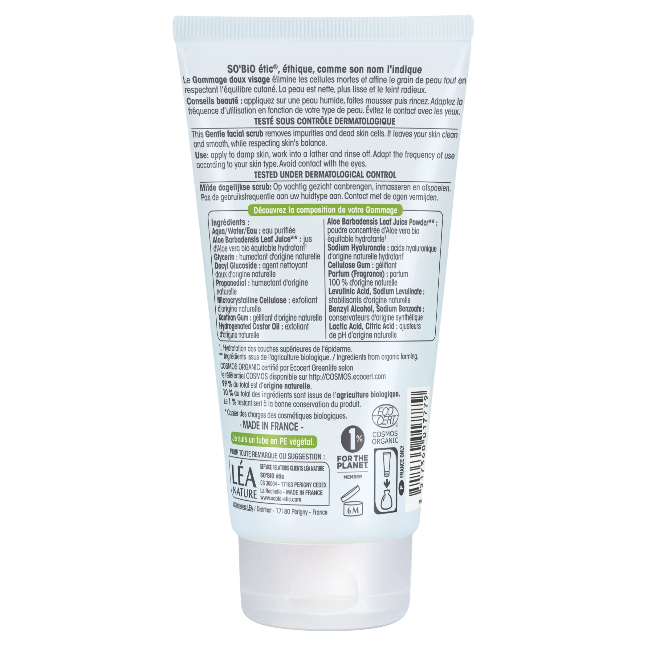 SO’BiO étic Milde hydraterende BIO-peeling met Aloë vera voor regelmatig gebruik (150 ml) - met hyaluronzuur