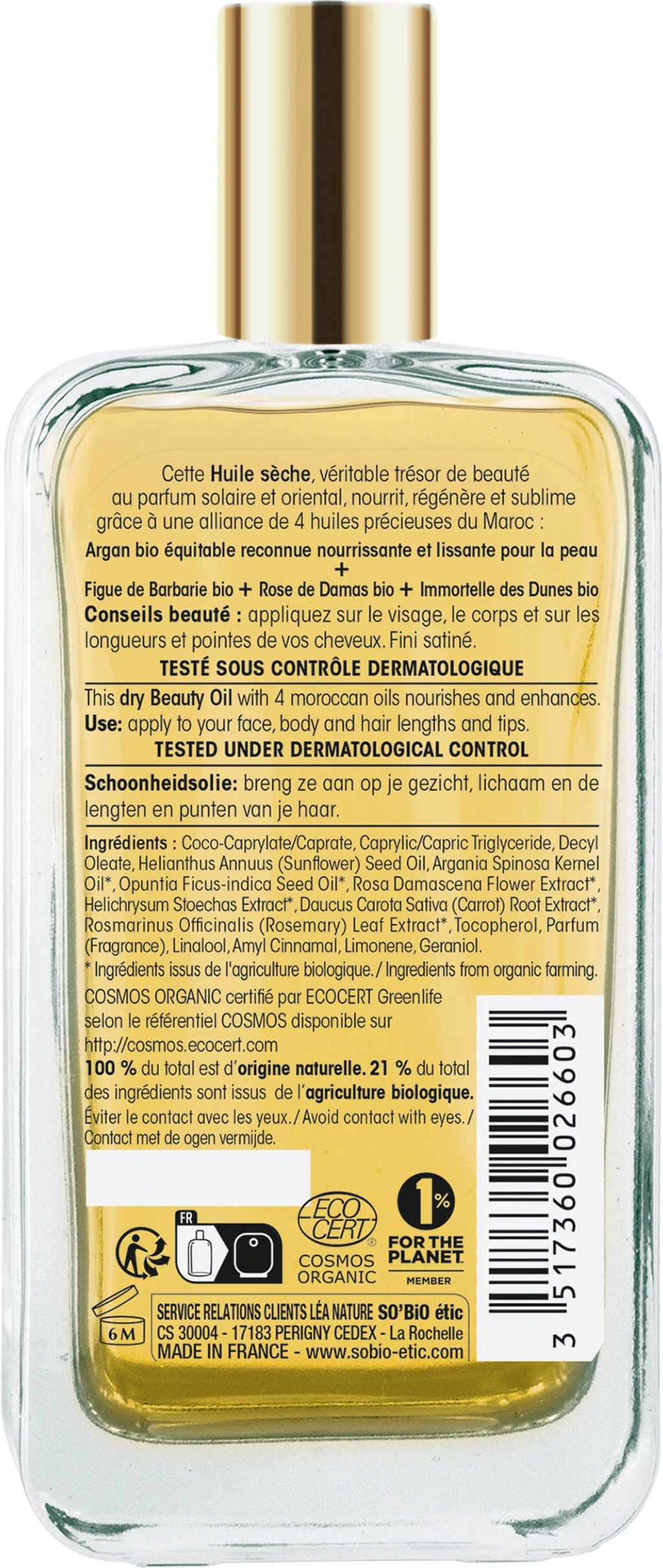 SO’BiO étic Précieux Argan Verzorgende olie voor lichaam, gezicht en haar BIO (100 ml) - elixer van jeugd en schoonheid