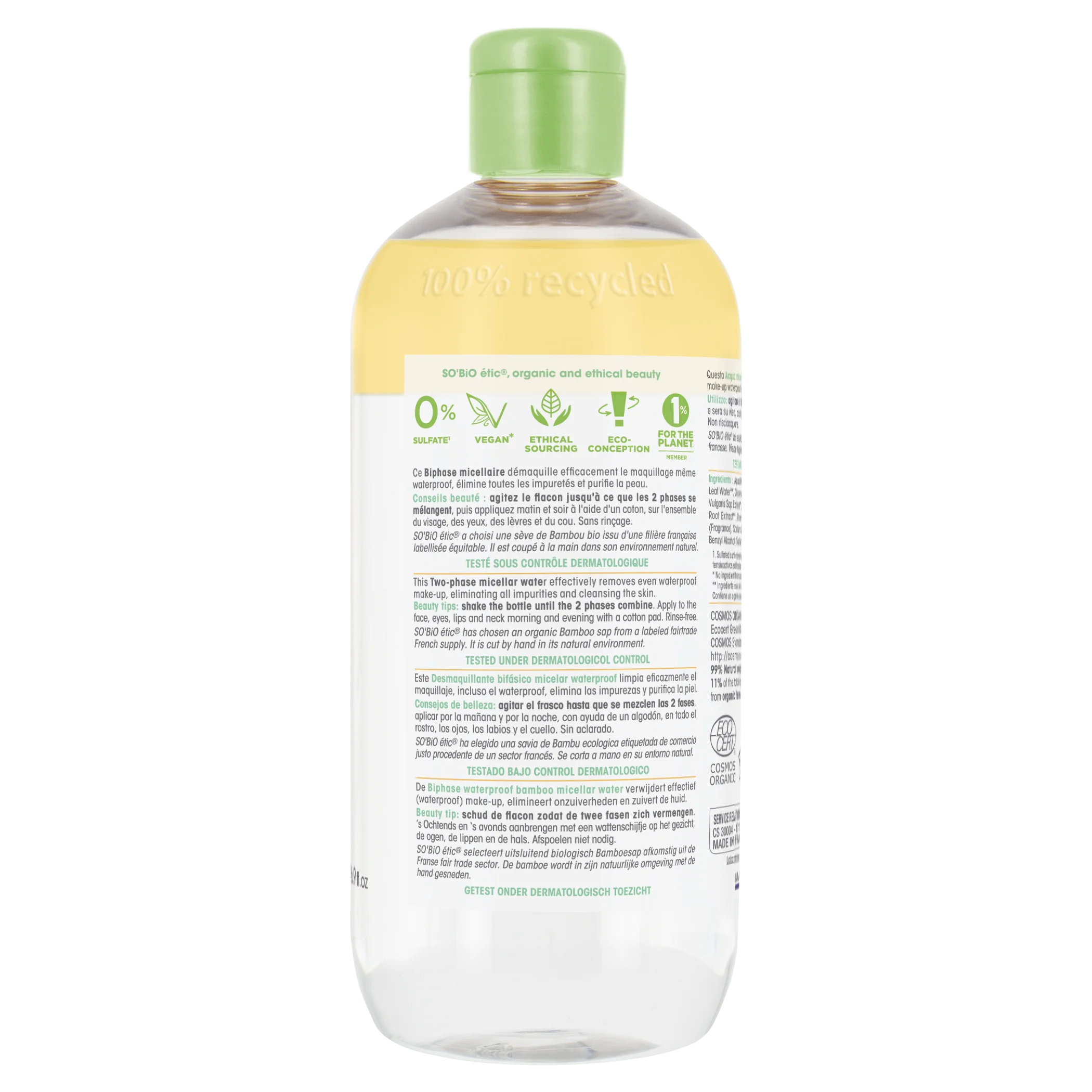 SO’BiO étic Micellair tweefasenwater - Pur BAMBOO BIO (500 ml) - met biologische bamboe en moringa