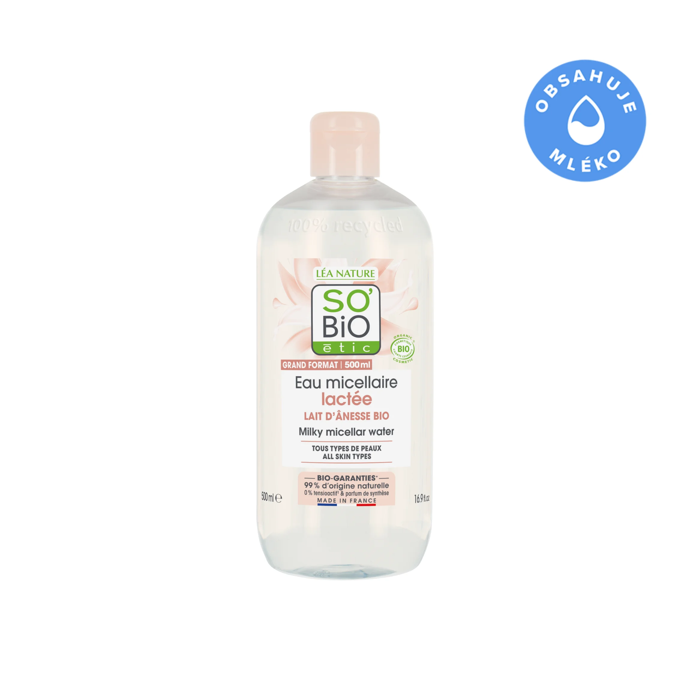 SO’BiO étic Micellair water met biologische ezelinnenmelk (500 ml) - ook geschikt voor de gevoelige huid