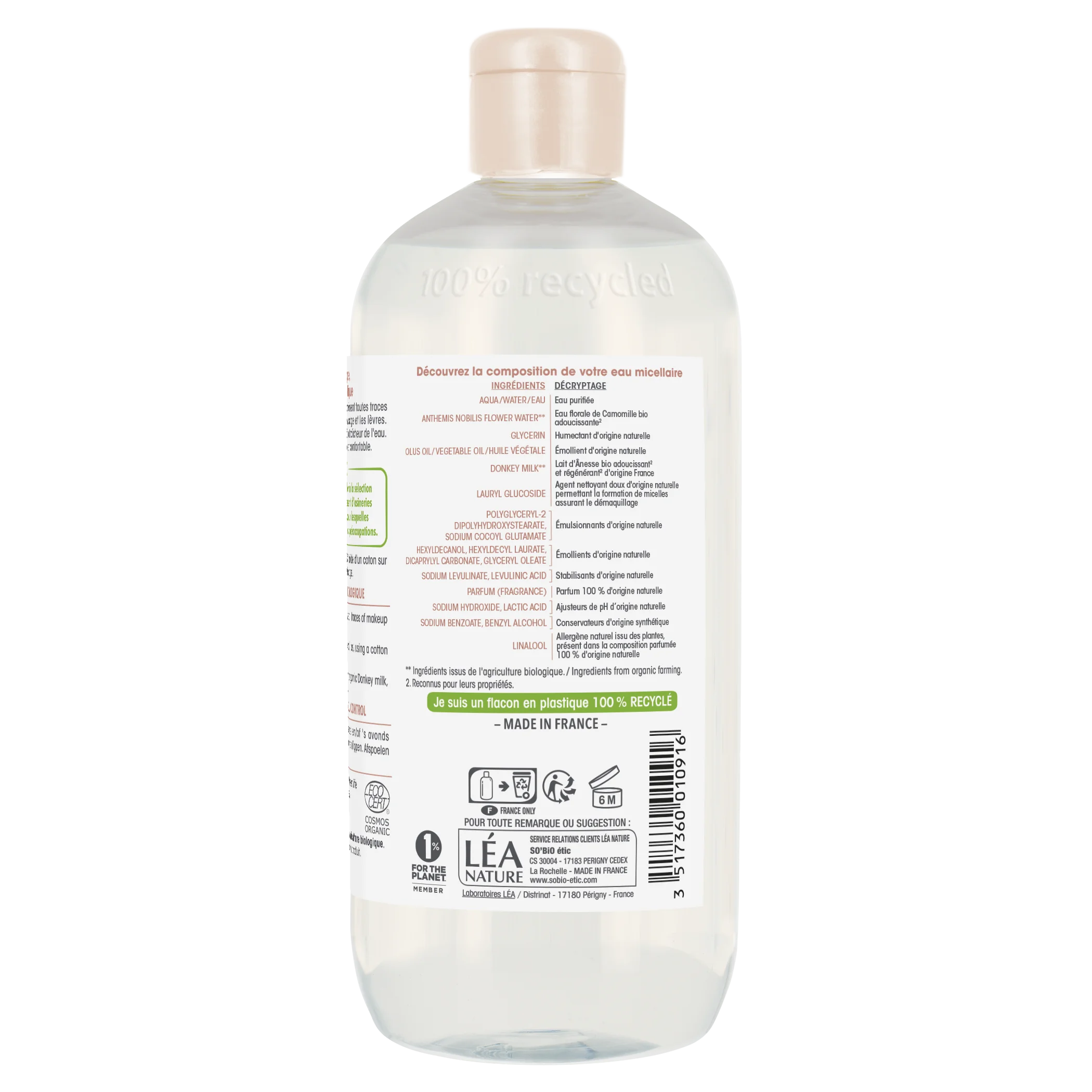 SO’BiO étic Micellair water met biologische ezelinnenmelk (500 ml) - ook geschikt voor de gevoelige huid
