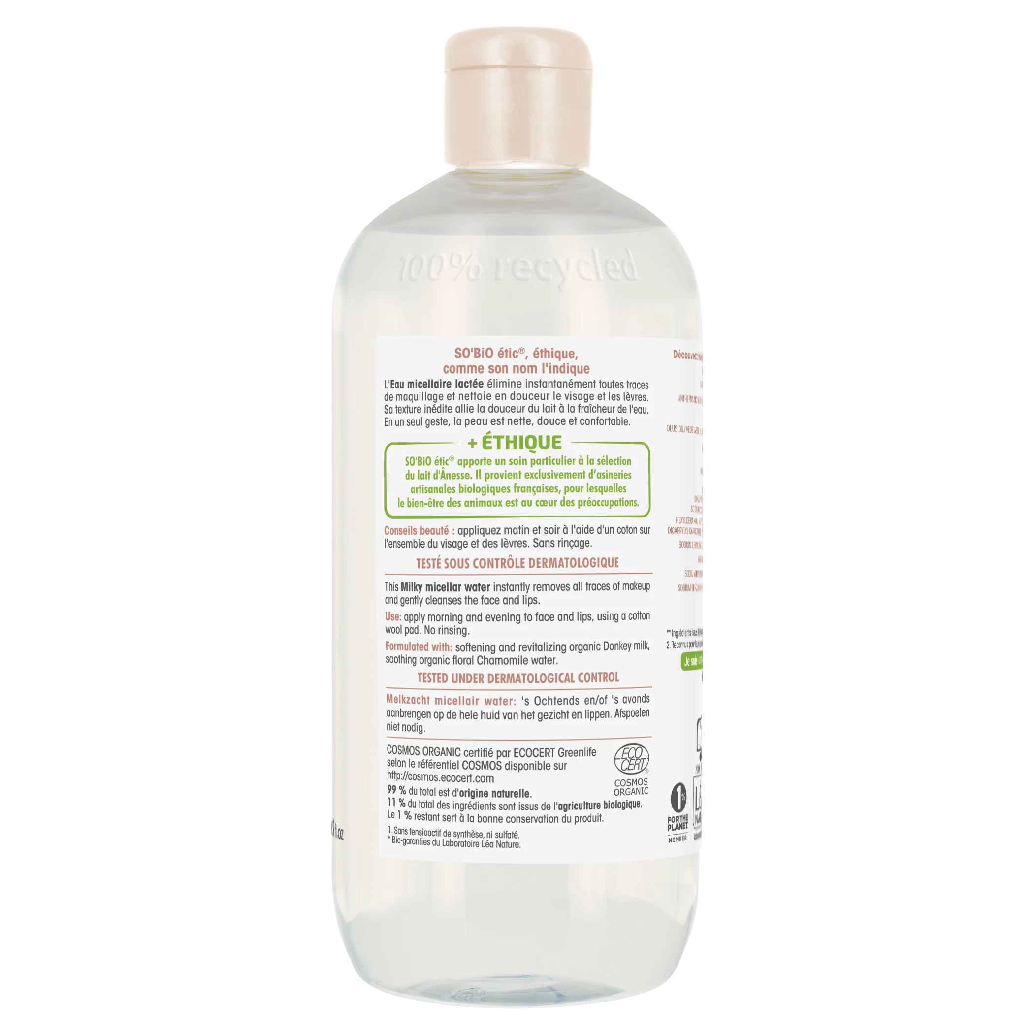 SO’BiO étic Micellair water met biologische ezelinnenmelk (500 ml) - ook geschikt voor de gevoelige huid