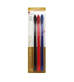 Swissdent Profi Colours tandenborstels soft-medium 3 stuks Zwart, Rood, Blauw