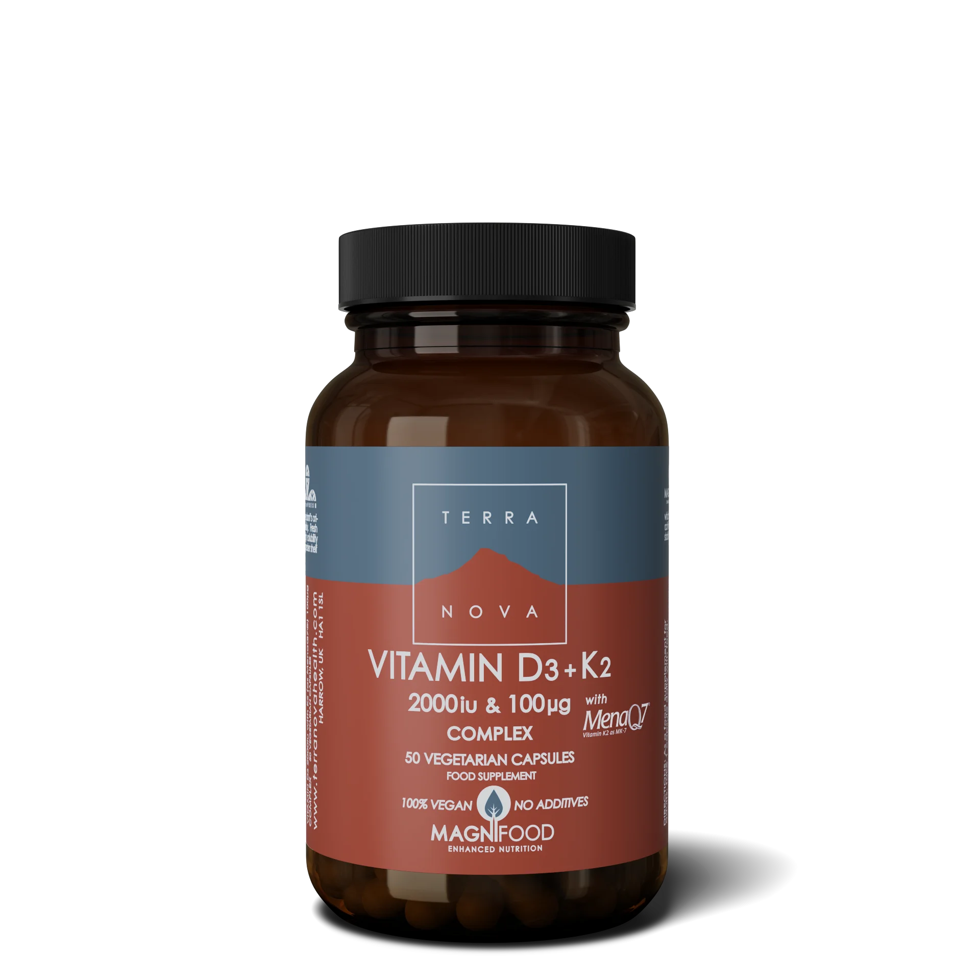 Terranova Health Vitamine D3 2000 IE & Vitamine K2 100 µg Complex (50 capsules) - D3 uit korstmos en K2 uit kikkererwten