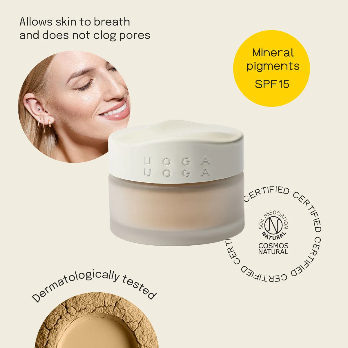 Uoga Uoga Minerale poederfoundation met barnsteen (10 g) 637 Amber Sand - licht, natuurlijk, SPF 15