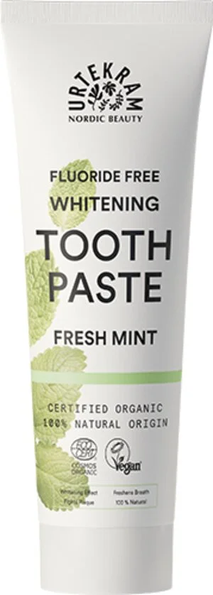 Urtekram Whitening tandpasta met BIO-munt (75 ml) - met een frisse muntsmaak
