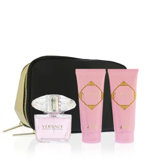 Versace Bright Crystal cadeau set voor dames eau de toilette 90 ml + bodylotion 100 ml + douchegel 100 ml + toilettas
