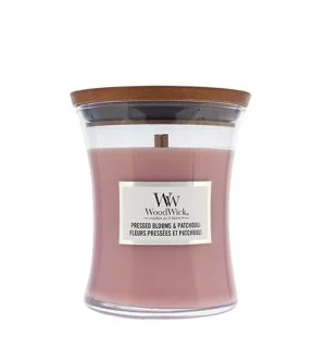 WoodWick Pressed Blooms & Patchouli geurkaars met houten lont 275 g