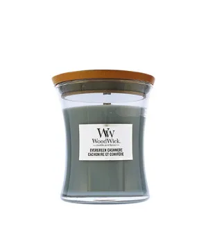 WoodWick Evergreen Cashmere geurkaars met houten lont voor mannen