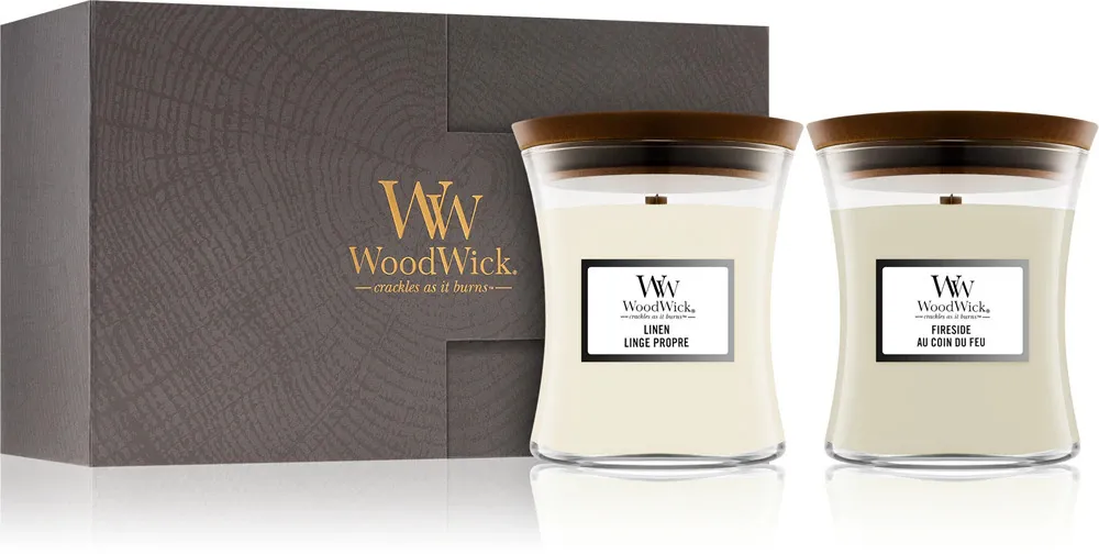 Fireside, Linen cadeau set WoodWick Fireside, Linen dárková sada