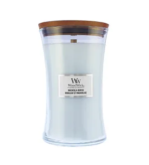 WoodWick Magnolia Birch geurkaars met houten lont voor mannen