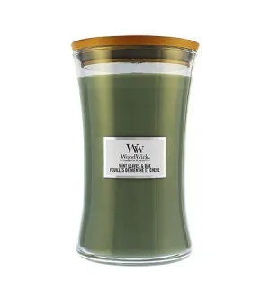 WoodWick Mint Leaves & Oak geurkaars met houten lont voor mannen