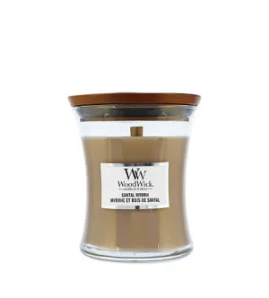 WoodWick Santal Myrrh geurkaars met houten lont voor mannen