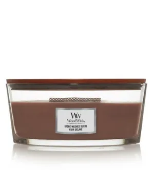WoodWick Stone Washed Suede geurkaars met houten lont 453,6 g