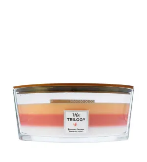 WoodWick Trilogy Blooming Orchard geurkaars met houten lont 453,6 g