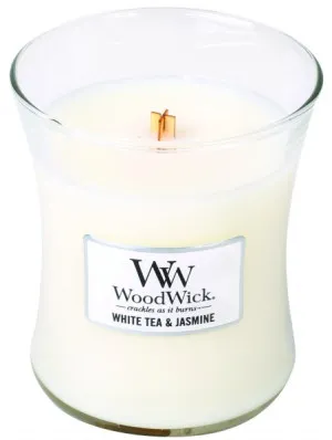 WoodWick White Tea & Jasmine geurkaars met houten lont 275 g