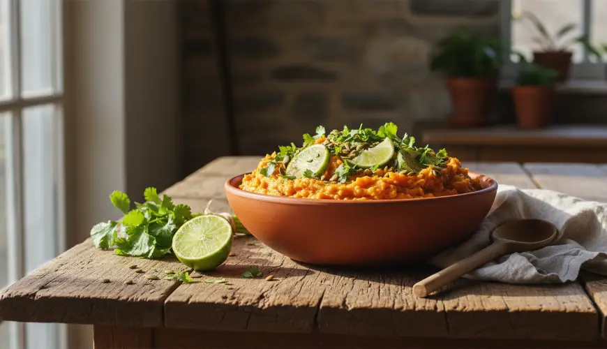 Eenvoudig recept voor gestampte zoete aardappelen met limoen en koriander