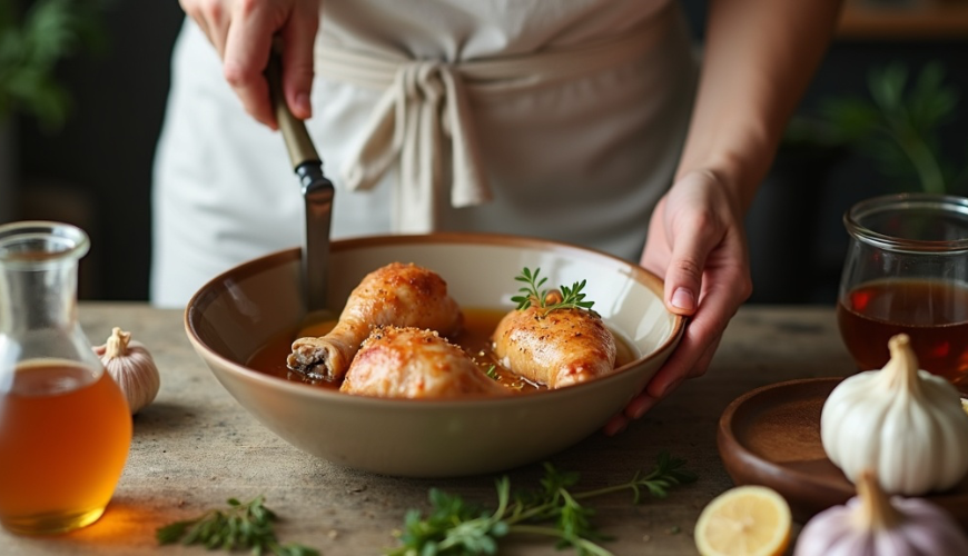 Een marinade voor kippenpootjes met honing werkt uitstekend wanneer je een snelle en geurige avondma