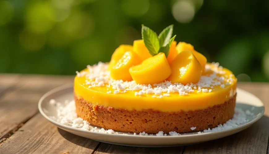 Ongemaakt mangotaart is het ideale dessert voor zomerse vieringen.