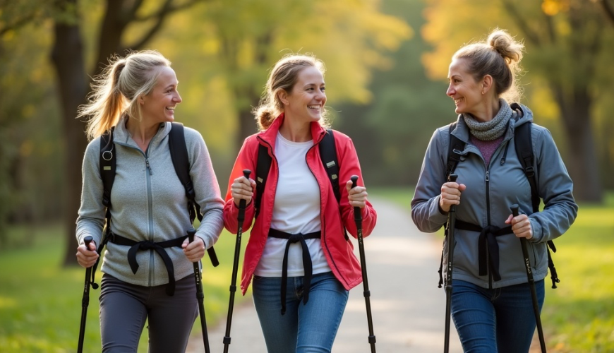 Nordic walking is wandelen met stokken, waarbij het hele lichaam wordt betrokken en de gewrichten ni