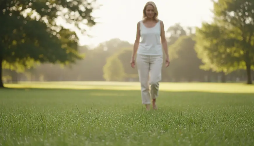Langzaam barrevoets lopen op gras als zintuiglijke training
