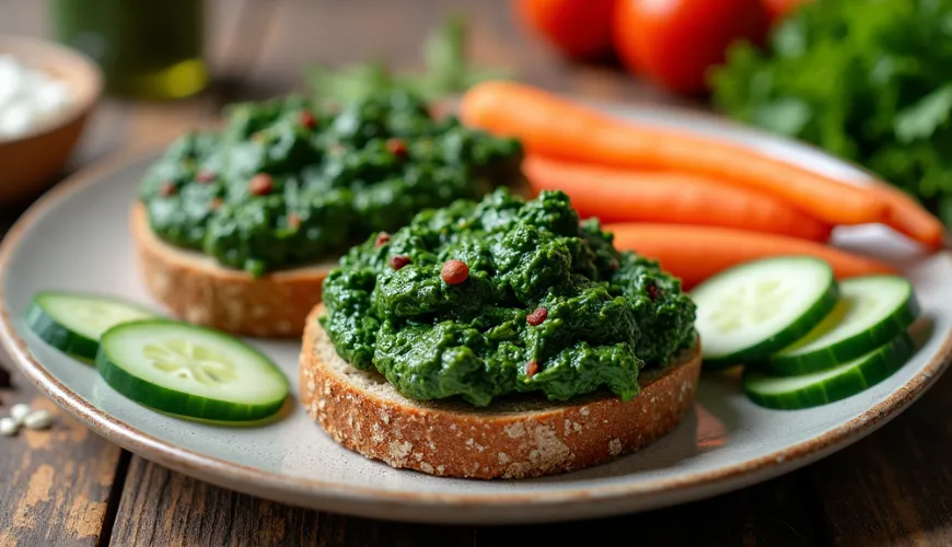 Spinazie spread van verse ingrediënten voor een gezonde voeding