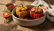 Linzenragout als vulling voor gevulde paprika's