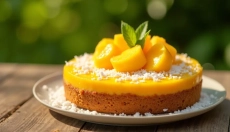 Ongemaakt mangotaart is het ideale dessert voor zomerse vieringen.