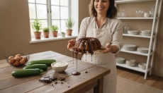 Bak een courgettecake met kwark en chocoladeglazuur