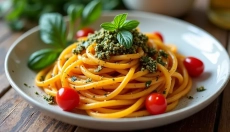 Gezonde pompoenspaghetti met pesto voor een snelle en eenvoudige maaltijd