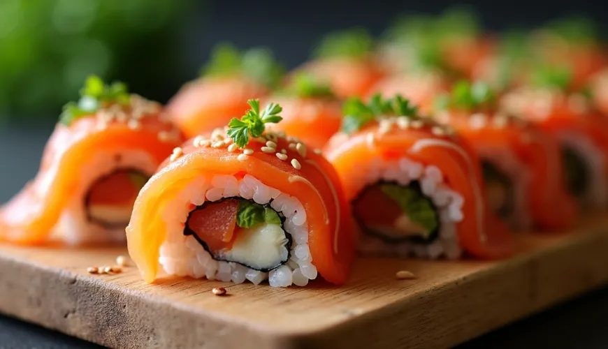 Uramaki als trendy sushirollen voor een gezellige maaltijd met vrienden