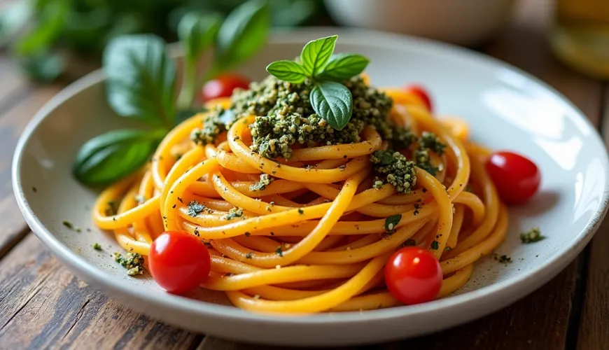 Gezonde pompoenspaghetti met pesto voor een snelle en eenvoudige maaltijd